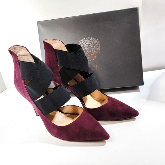 Vince Camuto Nigel Heels Sugar Plum Suede Pointy Toe Elastic Straps Sz 9.5M - Picture 9 of 9